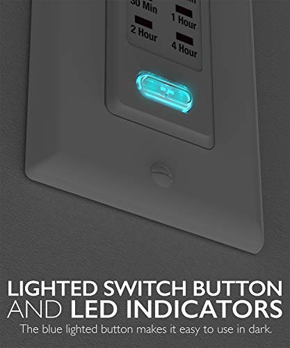 Fosmon 4 Hour Light Timer Switch, Programmable In-Wall Countdown Timer Switch For Lights, Fans, Bathroom, Heaters, 9 Setting 1875W, Neutral Wire Required, 5-10-30-60 Min, 2-4 Hour, Etl Listed #TOP2