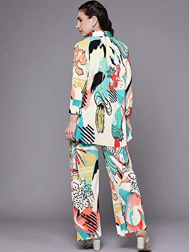 Image of INDO ERA Women's Silk Blend Tunics Printed Top with Pant Lounge Wear Night Dress (LWCD0ML1011 Cream S to XXL-Size)
