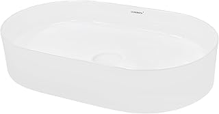 ECD Germany Vasque à Poser Lavabo Salle de Bain - 605 x 380 x 125 mm - en Céramique - Ovale - Blanc - Lave Mains Évier à Poser sur Meuble - Drain avec Raccordement Standard - sans Kit de Vidange