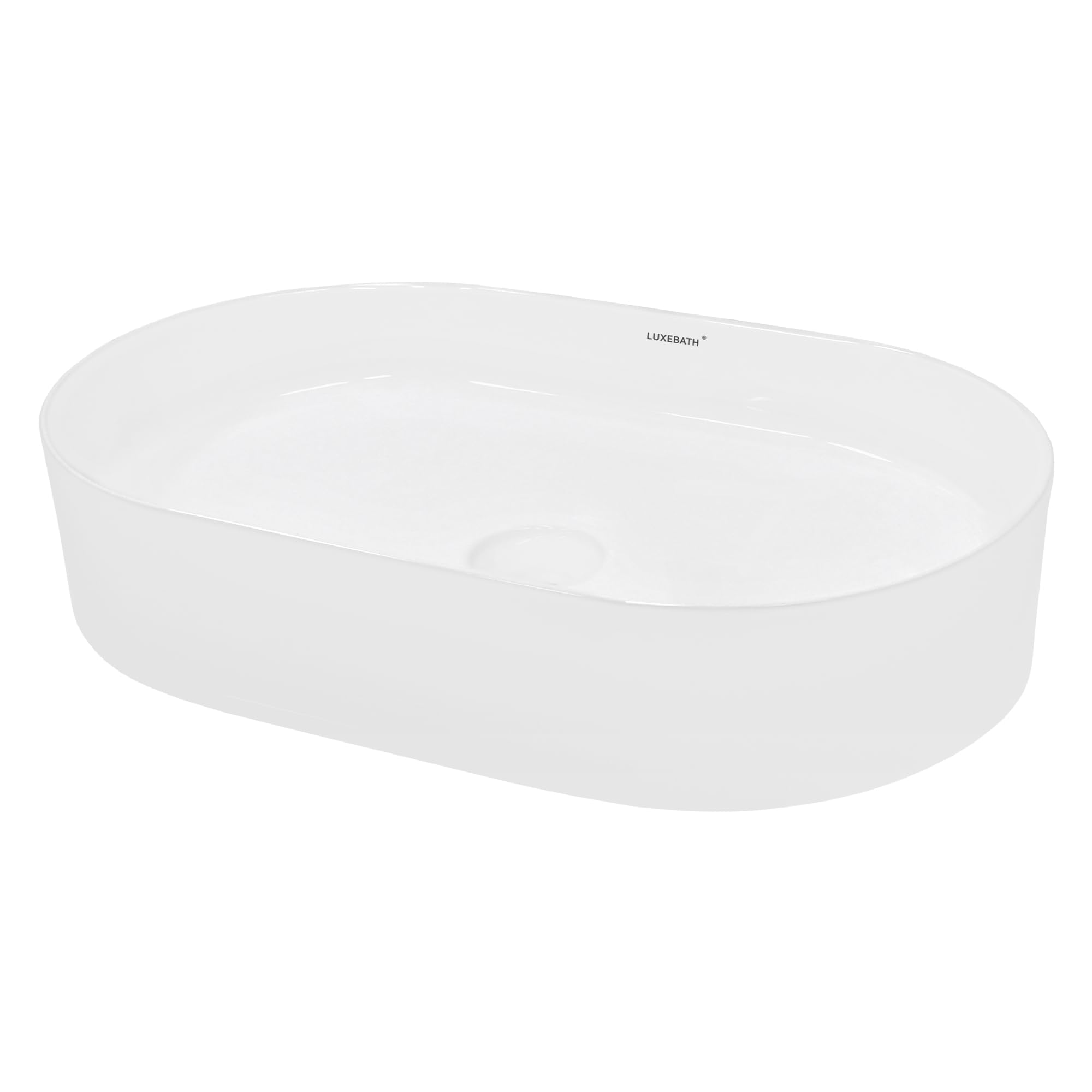 LuxeBath Waschbecken Keramik 605x380x125 mm oval Weiß mit Ablaufgarnitur Silber, Aufsatzwaschbecken für Badezimmer/Gäste-WC, Modernes Aufsatzbecken, Waschtisch Waschschale Waschplatz Handwaschbecken