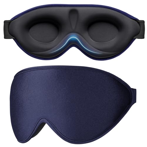 Gritin Schlafmaske für Seitenschläfer, 3D Augenhöhlen Schlafbrille mit Verstellbar Gummiband, Lichtblockierend und Atmungsaktiv, Bequem Augenmaske für Mann und Frau, 2 Paar Ohrstöpseln, Tibetisch Blau