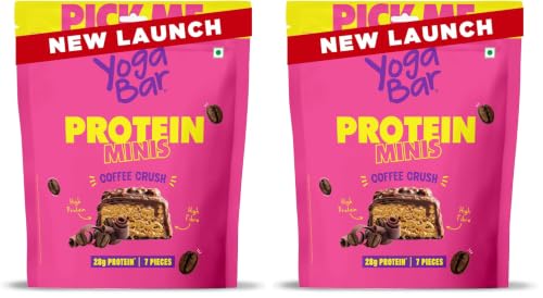 Image of Yogabar Protein Minis, 4g Protein Bar (7 Bars, Coffee Crush) | Dark Chocolate Bar with no Trans Fat | Healthy Snacks for Kids & Adults | Goodness of Peanuts | Rich in Protein & Fiber (Pack of 2)