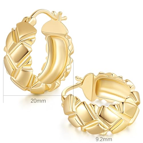 14K Gold Hoop Earrings Gold Earrings for Women Trendy Mature and Confident Look with Rhombic Engravings Thick Chunky Hoop Earring for Women 20mm2