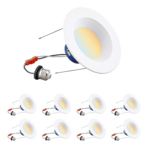 TORCHSTAR 8-Pack 5CCT 6 Inch LED Recessed Lighting Retrofit Downlight Aluminum Anti-Glare Deep Baffle Trim 1200LM 15W=120W CRI90 Dimmable Remodel Can Lights JA8 ETL 2700K3000K3500K4000K5000K