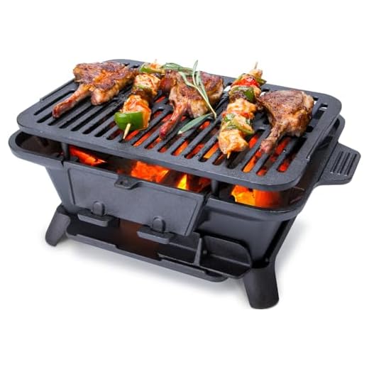 Hibachi Grill Outdoor, Portable Small Charcoal Grills, 100% Cast Iron, Mini Japanese Yakitori Tabletop Skillet Grill Stove for Outdoor Camping - Coal Door, Draft Door