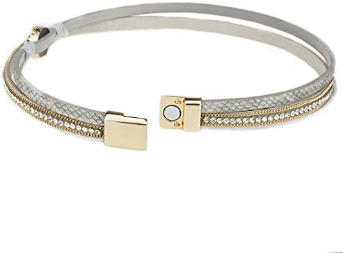 Gleamart Multi-Layer Leather Bracelet Braided Wrap Cuff Bangle for Women Girls Grey