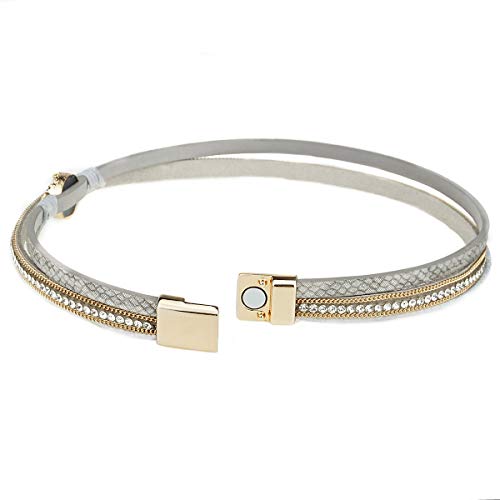 Gleamart Multi-Layer Leather Bracelet Braided Wrap Cuff Bangle for Women Girls Grey