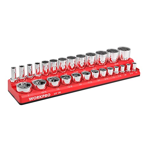 Image of WORKPRO Magnetic Socket Organizer, 3 /8-Inch SAE Socket Holder, Socket Trays Holds 26 Pieces Standard Size and Deep Size Sockets(Sockets not Included)