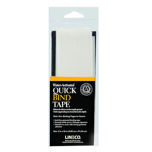 Lineco Quick Bind Book Repair Tape, Water-Activated, Acid-Free, Archival Bookbinding Adhesive Cloth for Pamphlets Making, 2 X 36 inches, White (739-1202)