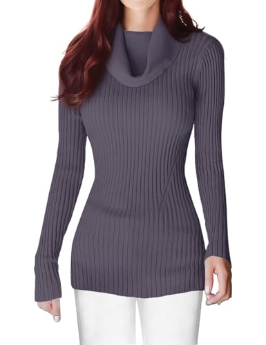 Image of v28 Women's Stretchable Cowl Neck Knit Long Sleeve Slim Fit Bodycon Sexy Sweater