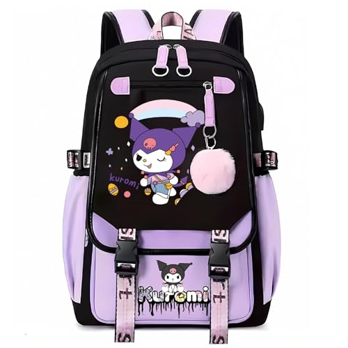 SERTAS Cartoon Kawaii Backpack,Outdoor Daypack with Usb Charge Port,Lightweight Travel School Bag,Teenage Girls' Backpack,Middle School Students Casual Bookbag (D)