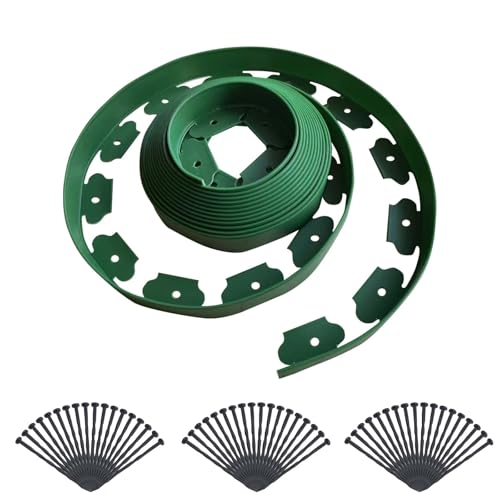 Crevyteg Kit de bordure de pelouse flexible - Sans creuser - 10 m de long - 10 cm de haut - Avec 30 piquets en plastique - Pour jardin, allée, séparation - Vert