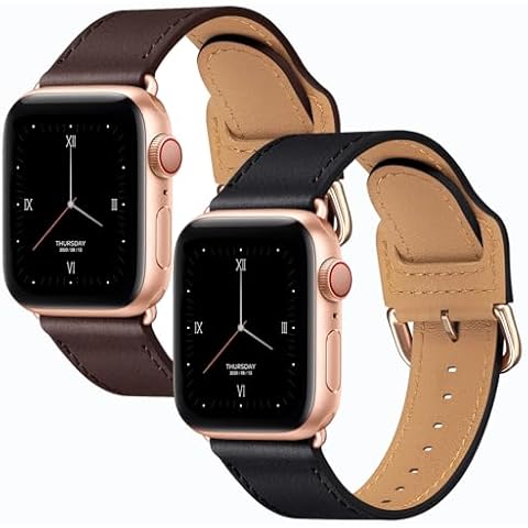 POWER PRIMACY Bands Compatible with Apple Watch Band 38mm 40mm 41mm 42mm for Men Women iWatch Series 1/9/8/7/6/5/4/3,SE(Black/Coffee +Rosegold Connector) Cover