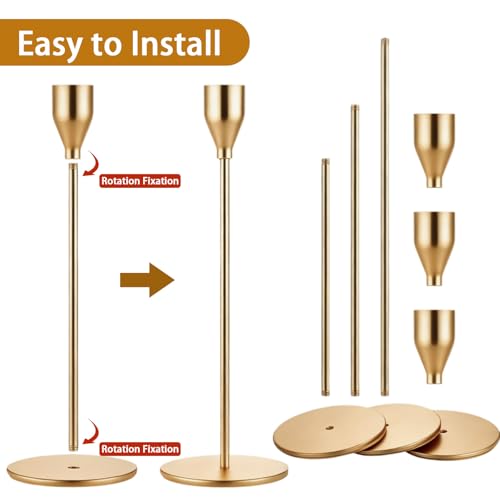 Candle Holders for Taper Candles, Set of 6 Metal Candle Stand Modern Decorative Candlestick Holder for Wedding, Dinning, Party (Gloden) - Image 4