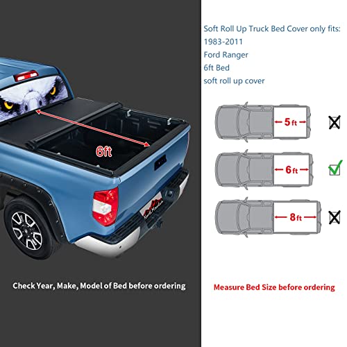 North Mountain Soft Roll Up Truck Tonneau Cover for Ford Ranger 6ft Pickup Truck Bed, Fits 1983-2011 Ford Ranger 6ft Fleetside/Styleside Bed (72"), not for Flareside/Stepside Bed