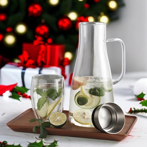 CNGLASS 1.65L Glass Water Jug with Stainless Steel Lid, Heat Resistant Glass Pitcher for Juice,Tea & Beverage - Image 4