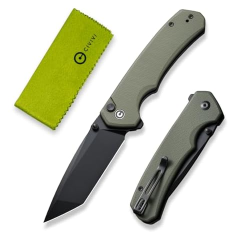 CIVIVI Brazen Folding Knife, Button Lock Pocket Knife with 3.46'' Swedish 14C28N Tanto Blade, Ultra-Grip G10 Handle, Low Profile Clip for EDC C19059C-2 (OD Green) Cover