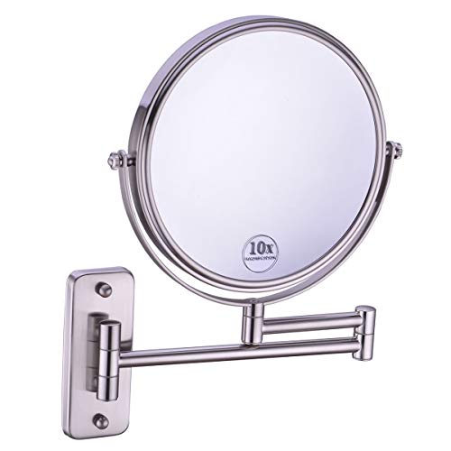Anpean 8 Inch Double-Sided Swivel Wall Mounted Makeup Mirror with 10x Magnification, Brushed