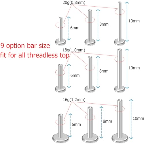 image for NewkeepsR 16G×6mm Threadless Flat Back Labret Stud Post Replacement, 