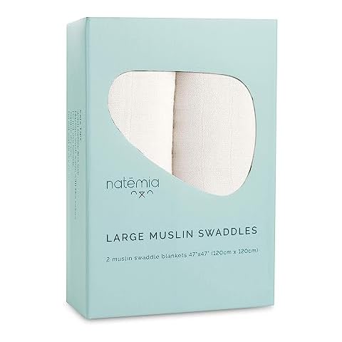 Natemia Baby Muslin Swaddle Blankets - Muslin Swaddle Blankets Boy and Girl, Swaddles for Newborn, Soft and Breathable Baby Girl Muslin Swaddle Blanket, Newborn Baby Essentials, 47" x 47", 2-Pack Cover