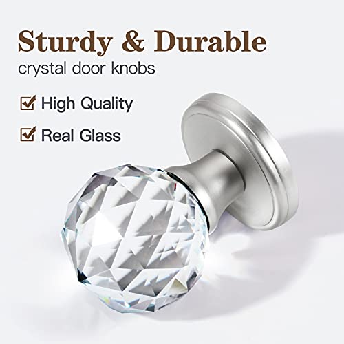 CLCTK 4 Pack Crystal Glass Dummy Door Knobs, Clear Diamond Single Side Dummy Door Knob Set, Satin Nickel by CLCTK - Image 3