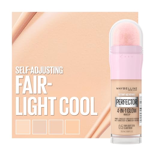 Maybelline New York Instant Anti Age Rewind Perfector，4-In-1 Glow Primer，Concealer，Highlighter，Self-Adjusting Shades，Evens Skin Tone w/ a Glow Finish，Shade: 0.5 Fair Light Cool，20 ml (Pack of 1)