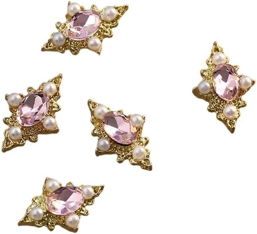 Zircon Nail Charms Gold Border Nail Gems Metal Alloy 6 Color Diamond Pearl Nail Jewels with Rhombus Design 5D Luxury Shiny Rhinestones Nail Art Charms for Women Girls DIY Acrylic Nail 24Pcs - Image 8