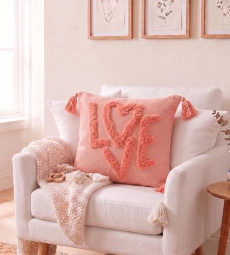 Image of Furnistitchs Premium Decorative Throw Cushion Pillow Cover Boho Home Decor - Living Room Bedroom Couch Sofa Cushion Covers 16 inch x 16 inch (2, Peach Love)