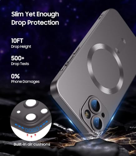 Image of DIZORO Magnetic Case for iPhone 15 Plus Case [Compatible with MagSafe][Built-in Camera Lens Protector] Slim Soft Silicone Bumper Shockproof Metallic Luster Back Cover Phone Case (Grey)