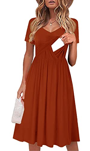 Image of CzzzyL Womens Nursing Dress V Neck Short Sleeve Knee Length Breast Feeding