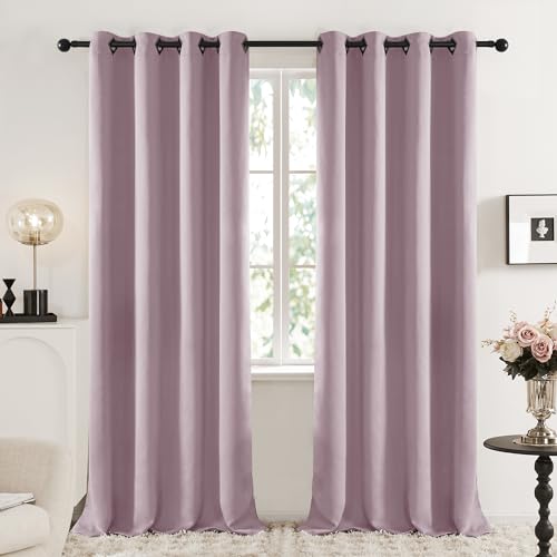 Image of Deconovo Thermal Insulated Window Treatments Blackout Curtains Grommet Top Curtains for Kids Room 52W x 84L Inch Lavender 2 Panels