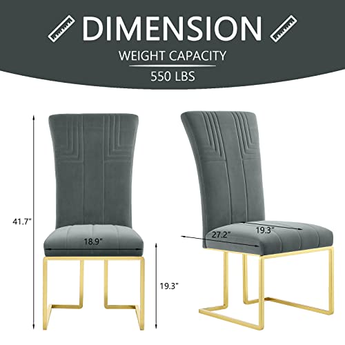 Azhome Dining Chairs, Gray Modern Velvet Upholstered Dining Chairs With Geometric Texture Design Back And Mirror Gold Sled Base, Contemporary Dining Chairs For Dining Room, Kitchen(Set Of 10, Gray) #TOP5