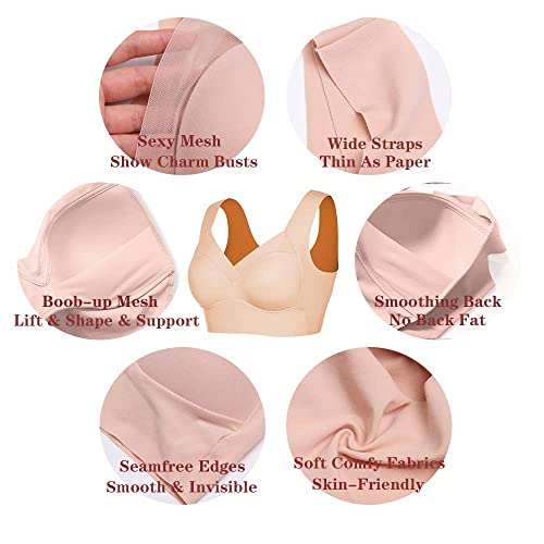 Image of WOWENY Seamless Bras for Women Sleep Leisure Sports Yoga Bra Padded Wireless Thin Soft Comfy Pullover Tops Plus Size