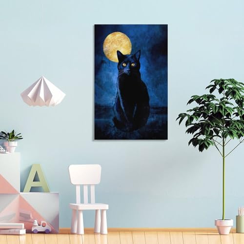 Chat noir de Monet et lune pour déco salon cosy