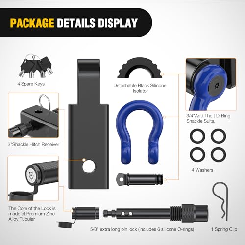 Image of Nilight Anti-Theft Shackle Hitch Receiver 2Inch 45000 LBs Breaking Strength 3 /4 inch Anti-Theft D Ring Shackle 5 /8 inch Trailer Hitch Lock Pin Heavy Duty Solid Towing Kit for Trucks Off Road (Blue&Black)
