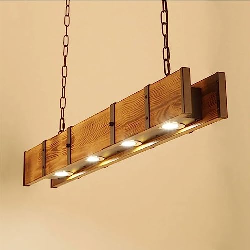 Pendentif LED en bois rustique 40W réglable avec télécommande de 100 cm pour table à manger