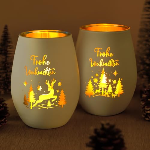 Weihnachtsdeko mit Kerzen 29 BOOMTOP Frohe Weihnachten Windlicht aus Glas Weihnachten Tischdeko...