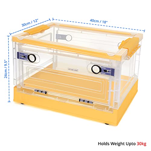 Image of ABOUT SPACE Storage Box - 3 Side Opening Transparent Body Plastic Bin with Wheels & Lid Stackable, Foldable, Portable Multipurpose DIY Organizer for Clothes,Toys, Books - Yellow L 40 x B 30 x H 24 cm