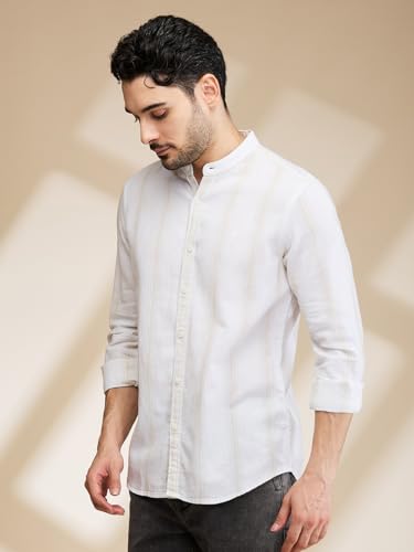 Image of Being Human Beige Slim Fit Regular Collar Men's Shirt Clothing