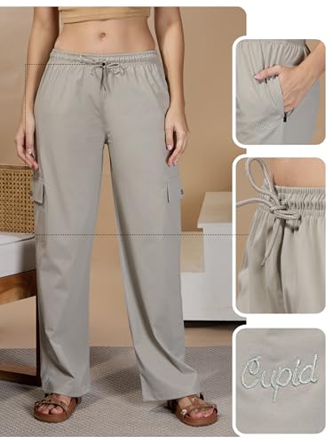 Image of CUPID Women Smart Slim Fit Easy Wash Cotton Cargo Pants