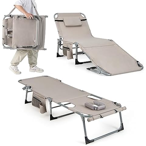 COSTWAY Adjustable Folding Sun Lounger with Pillow Cover