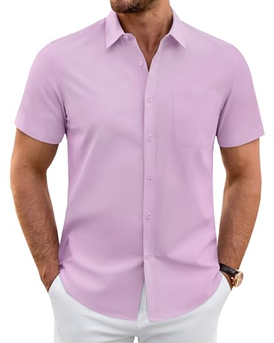 J.VER Mens Button Down Short Sleeve Casual Shirt Lavender Purple XL