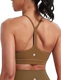 HeyNuts to Freest Womens Y Back Sports Bra, Low Impact Spaghetti Thin Strap Racerback Wirefree Workout Athletic Basic Gym Yoga Tops Padded with Built in Bras Allspice Brown XS