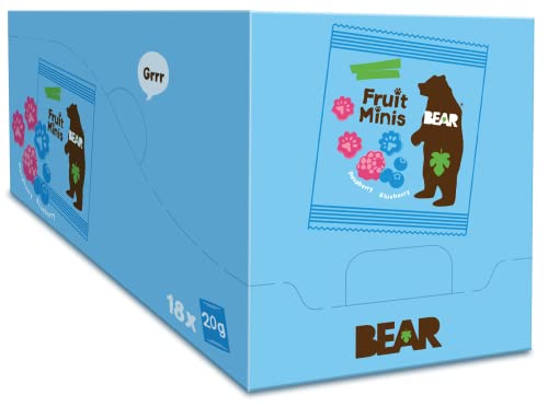 BEAR Fruit Minis Blueberry & Raspberry | 100% Natural Ingredients | No added sugar | Healthy School And Lunch Snacks For Kids And Adults | 18 x 20g