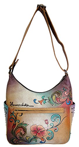 Image of Anuschka Women's Genuine Leather Shoulder Bag | Hand Painted Original Artwork | Classic Hobo With Studded Side Pockets | Genuine Leather