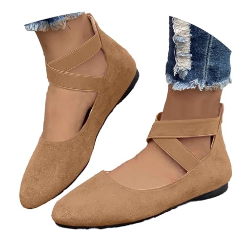 Womens Dress Flats Wide Width Loafers Women Comfortable Ballet Flats Ankle Straps Casual Office Closed Toe Shoes