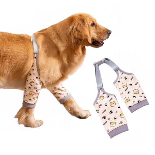 Image of MANON ROSA Dog Elbow Pads - Knee Wrap Front Leg Sleeves for Large Dogs, Wound Protection & Anti-Licking Brace for Injured Legs or Joints (Sleeve Length 13.3in Suit. Wt 80-95lbs, 2XL, Yellow)