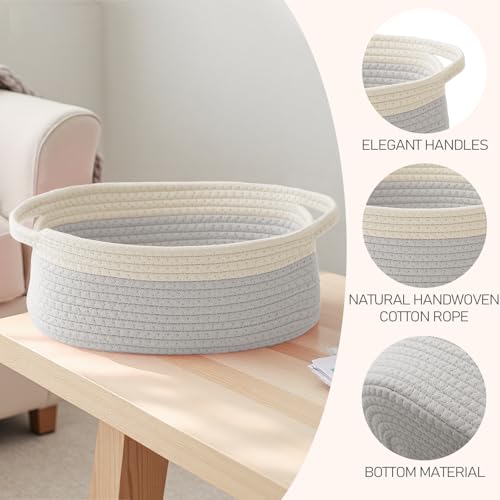 Image of JMvicyroam Small Woven Basket, Empty Gift Basket, White&Grey /2 Pack | Small Gift Basket, Cotton Rope, 12 x 8 x 67 in, Handles, Includes Ribbon and Bag, Birthday Gift Basket