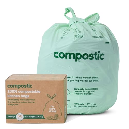 Compostic Home Compostable Trash Bags, 13 Gallon Tall Kitchen Rubbish