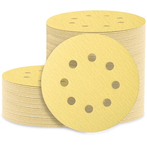 Image of 100PCS 5 Inch Sanding Discs, 8 Hole Hook and Loop 150 Grit Sandpaper, Round Sand Paper for Random Orbital Sander